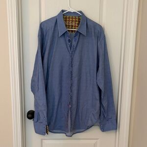 Men’s Robert Graham Shirt 2XL Flip Cuff Button Up Long Sleeve Blue